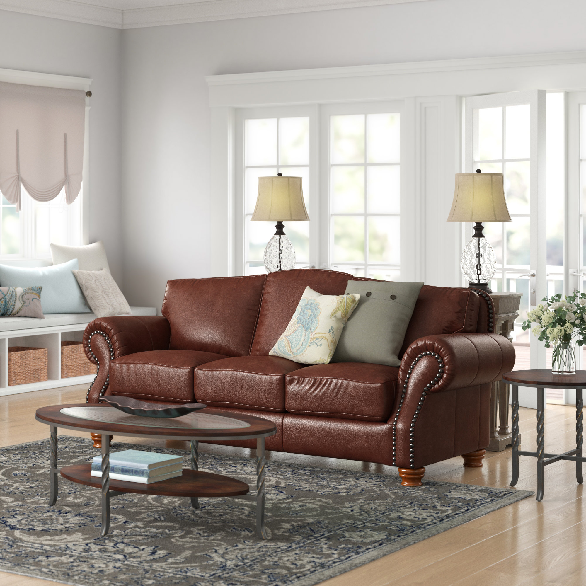 Darby Home Co Battista 95 Genuine Leather Round Arm Sofa Reviews Wayfair